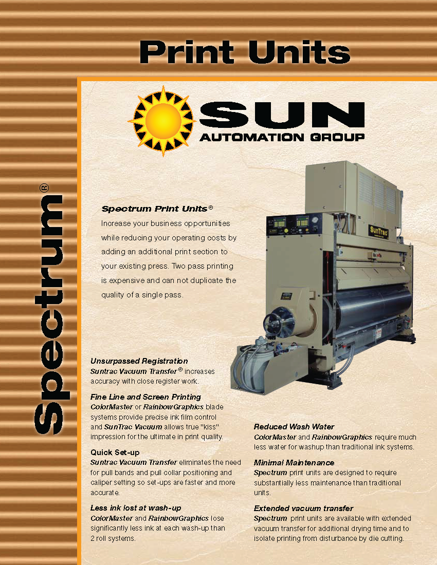 Conozca más de la Unidad de Impresión Spectrum en el folleto de Sun Automation Group